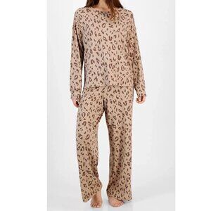 Jenni Women's 2-Piece Cozy Ribbed Knit Pajama Set, Brown Leopard, XS